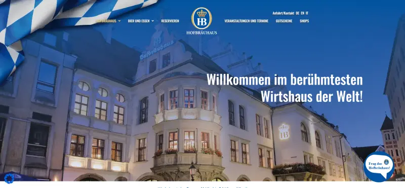 Screenshot der Website des Hofbräuhaus München